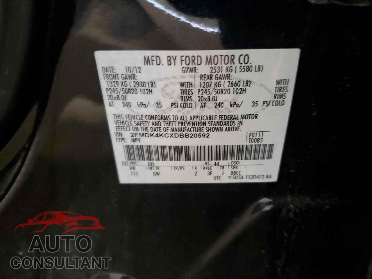 FORD EDGE 2013 - 2FMDK4KCXDBB20592