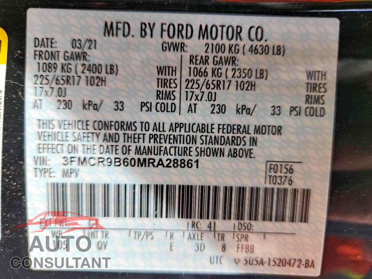 FORD BRONCO 2021 - 3FMCR9B60MRA28861