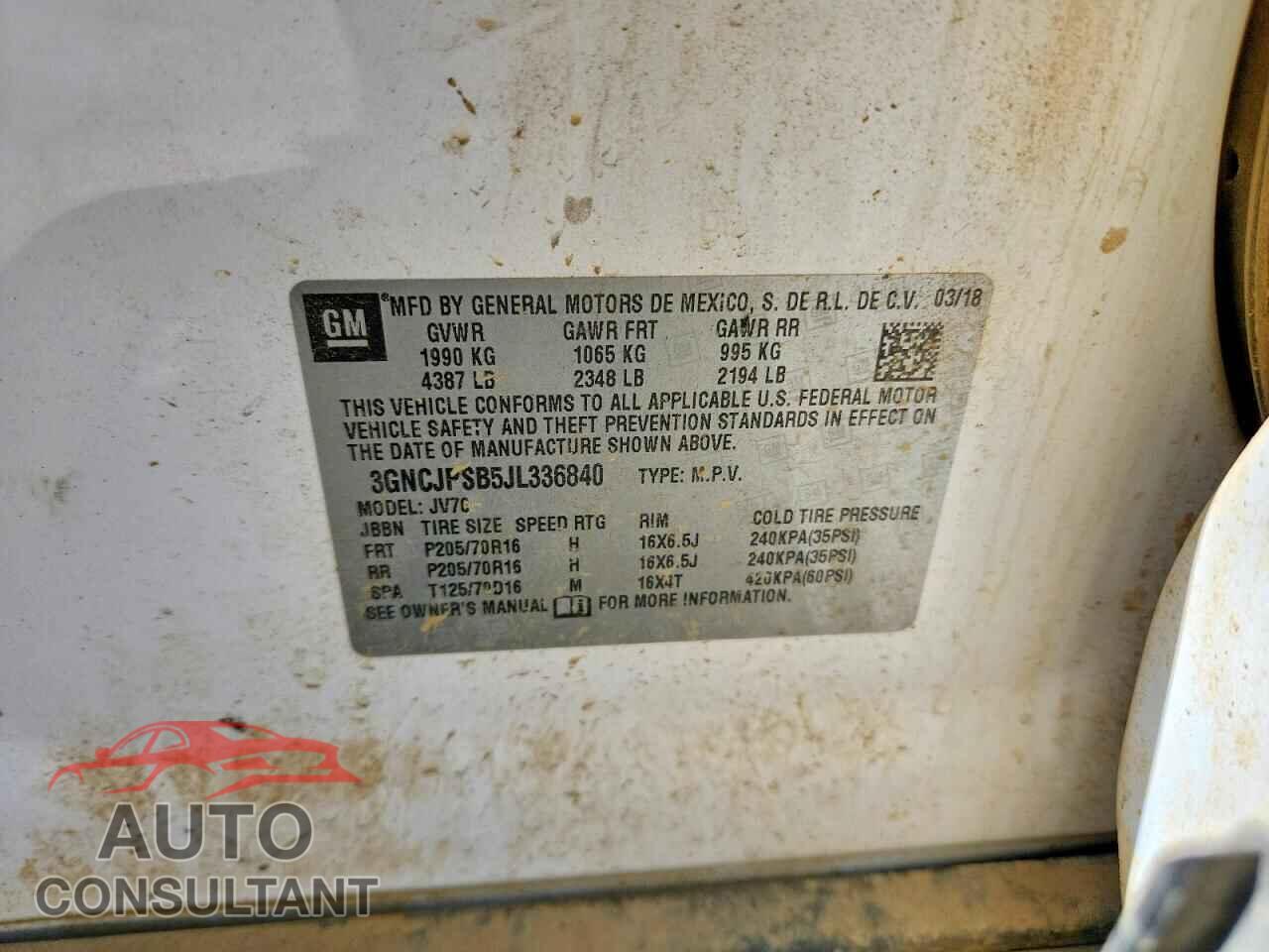 CHEVROLET TRAX 2018 - 3GNCJPSB5JL336840
