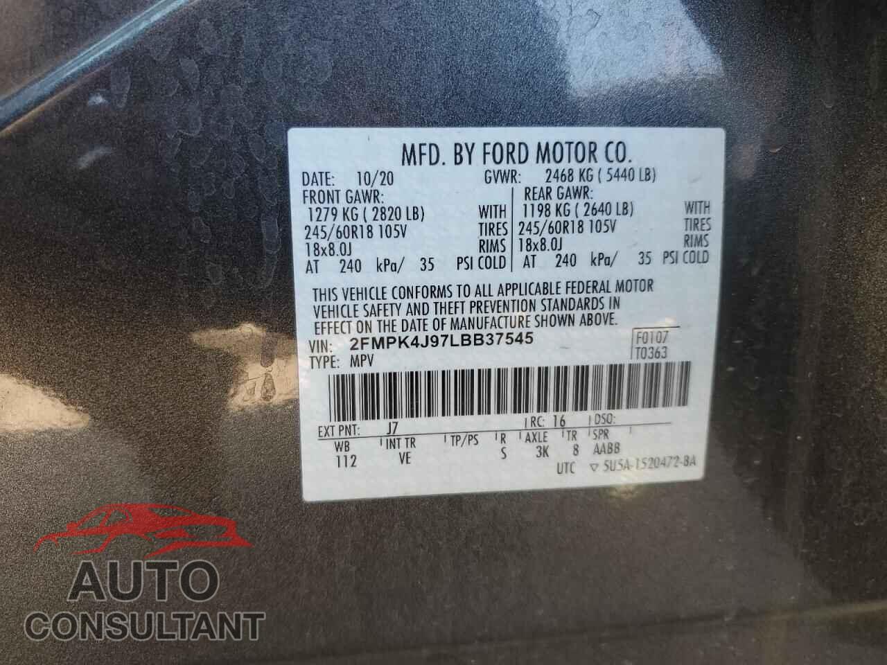 FORD EDGE 2020 - 2FMPK4J97LBB37545