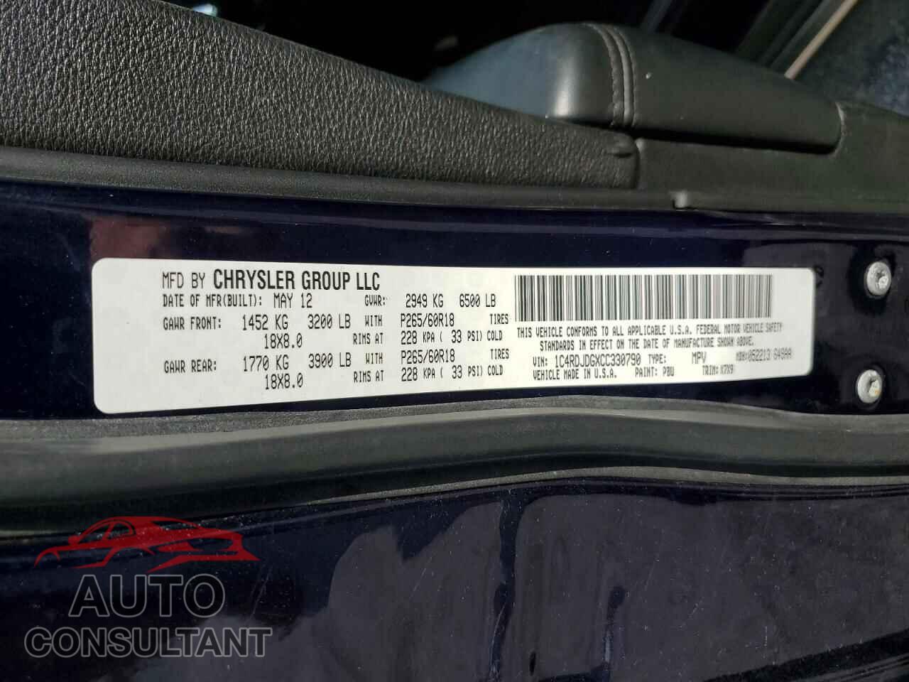 DODGE DURANGO 2012 - 1C4RDJDGXCC330790