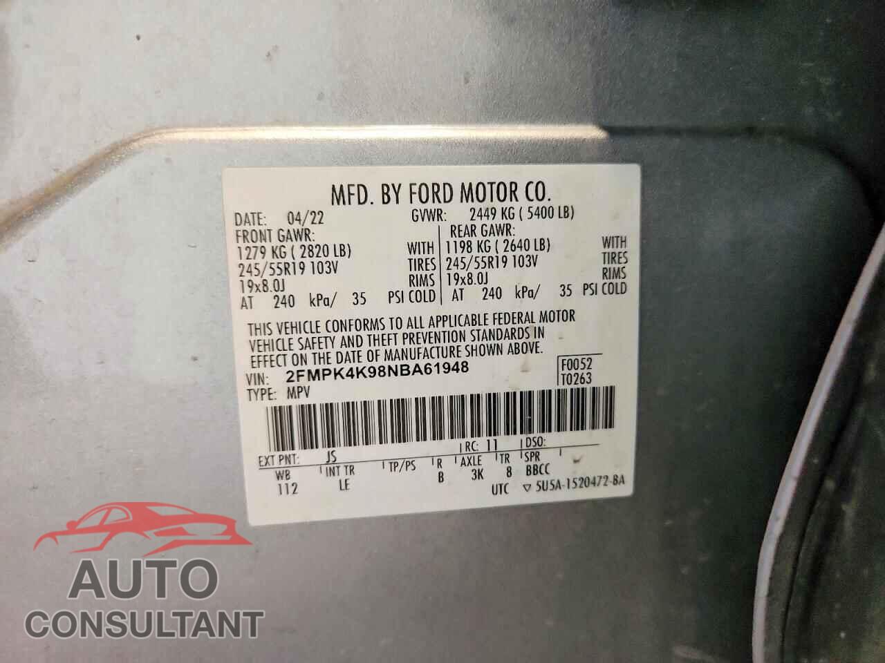 FORD EDGE 2022 - 2FMPK4K98NBA61948