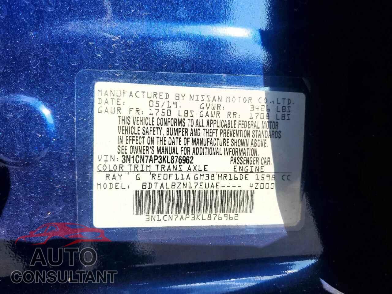 NISSAN VERSA 2019 - 3N1CN7AP3KL876962