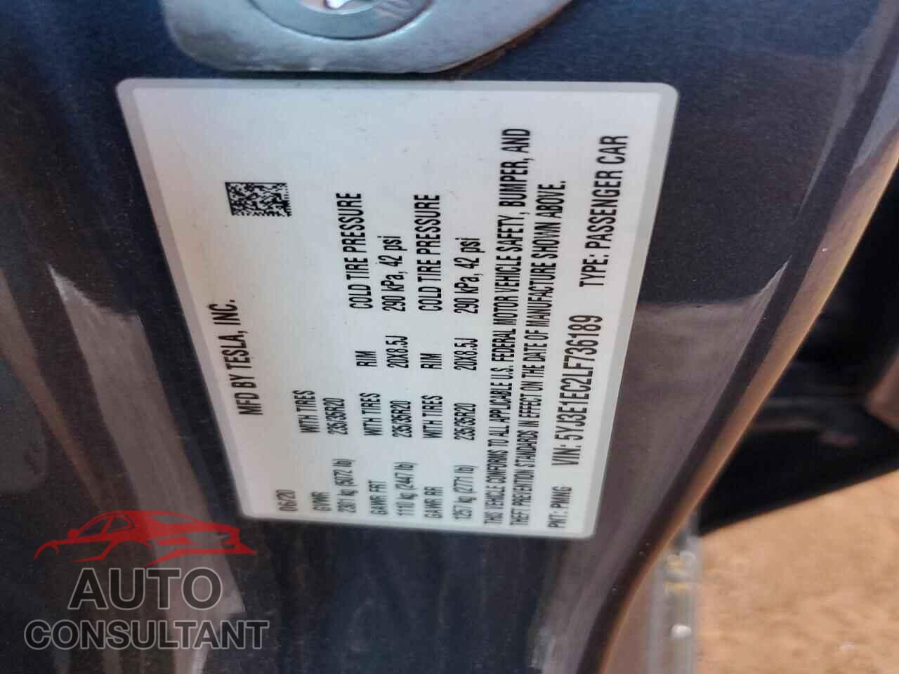TESLA MODEL 3 2020 - 5YJ3E1EC2LF736189