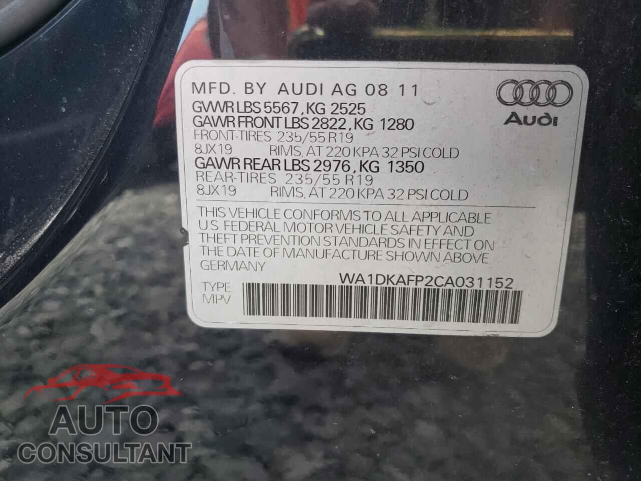 AUDI Q5 2012 - WA1DKAFP2CA031152