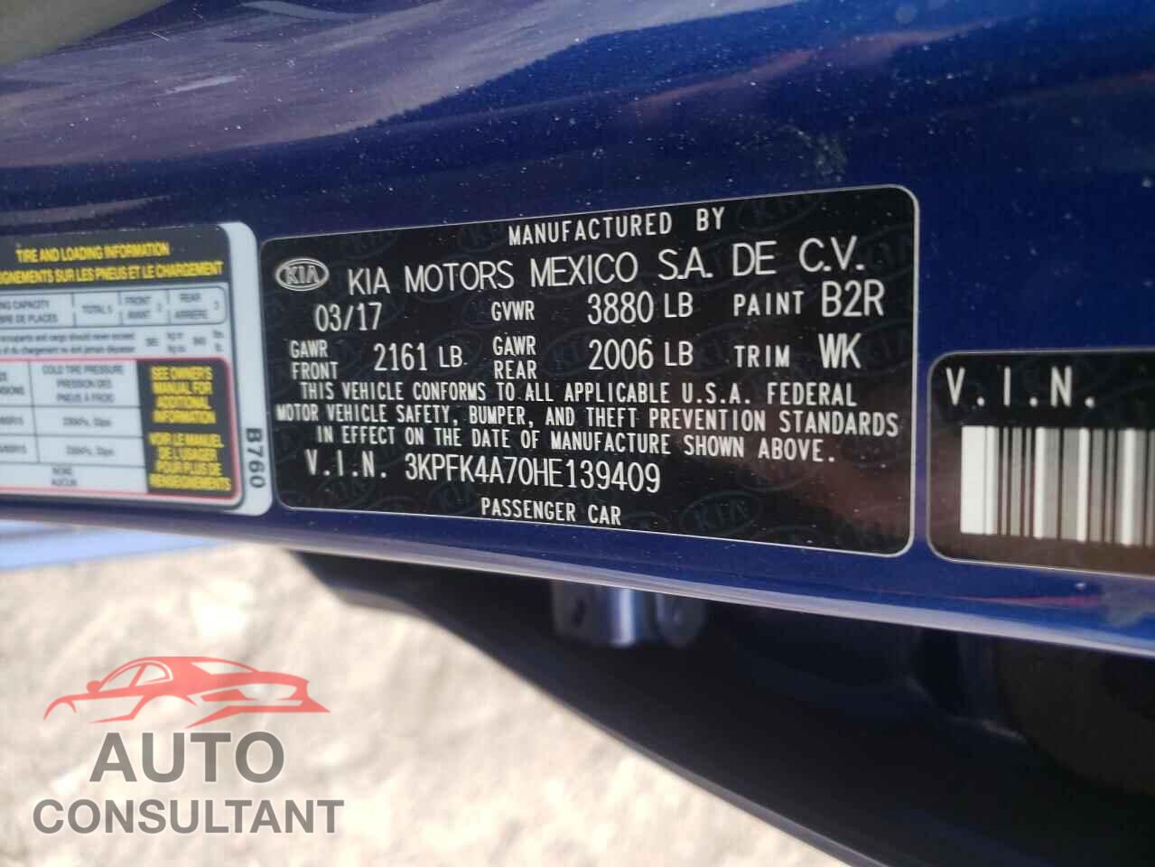 KIA FORTE 2017 - 3KPFK4A70HE139409