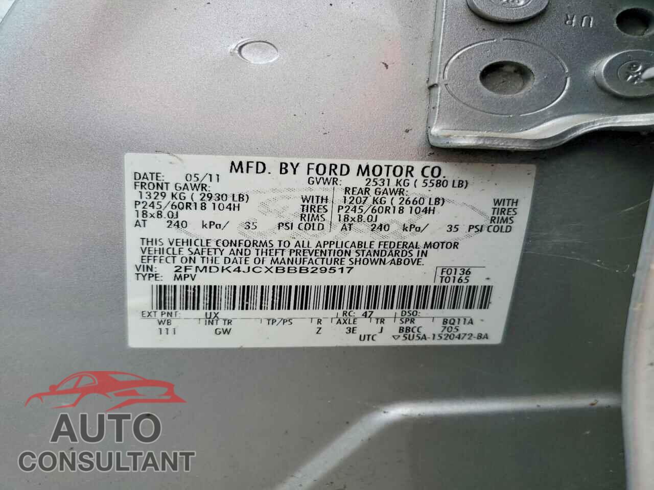 FORD EDGE 2011 - 2FMDK4JCXBBB29517