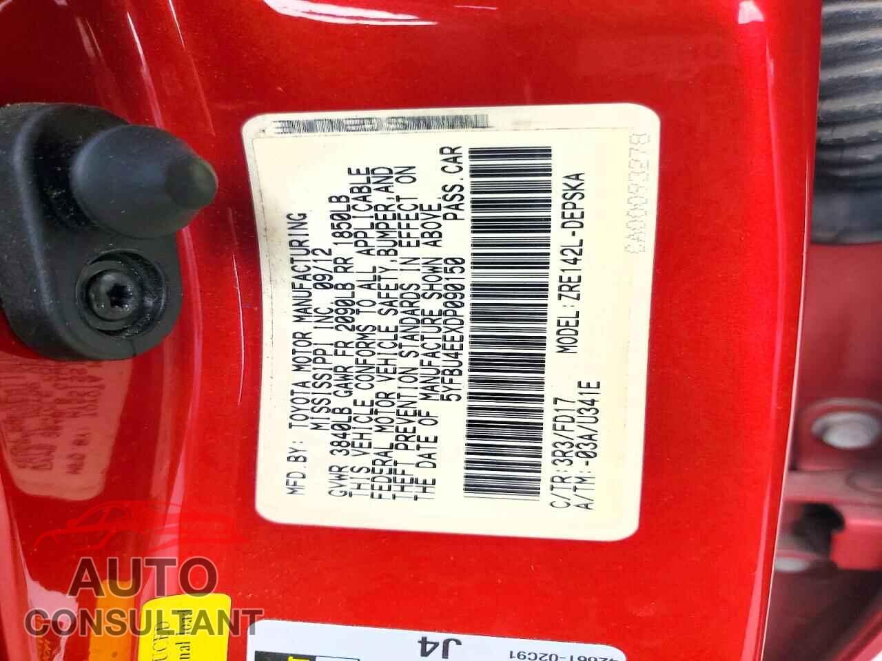 TOYOTA COROLLA 2013 - 5YFBU4EEXDP090150