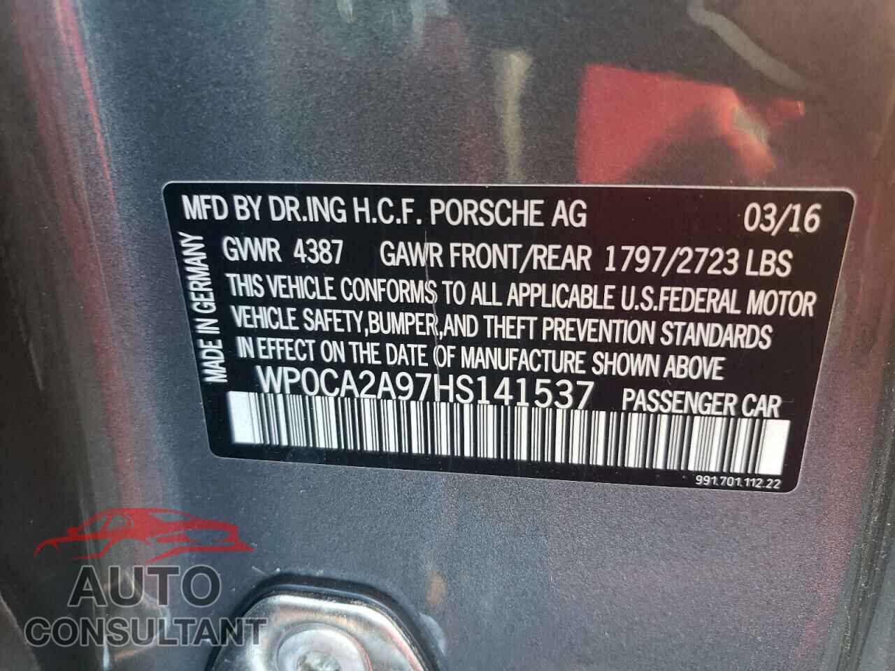 PORSCHE 911 2017 - WP0CA2A97HS141537