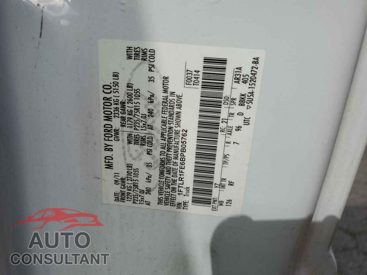 FORD RANGER 2011 - 1FTLR1FE6BPB05762