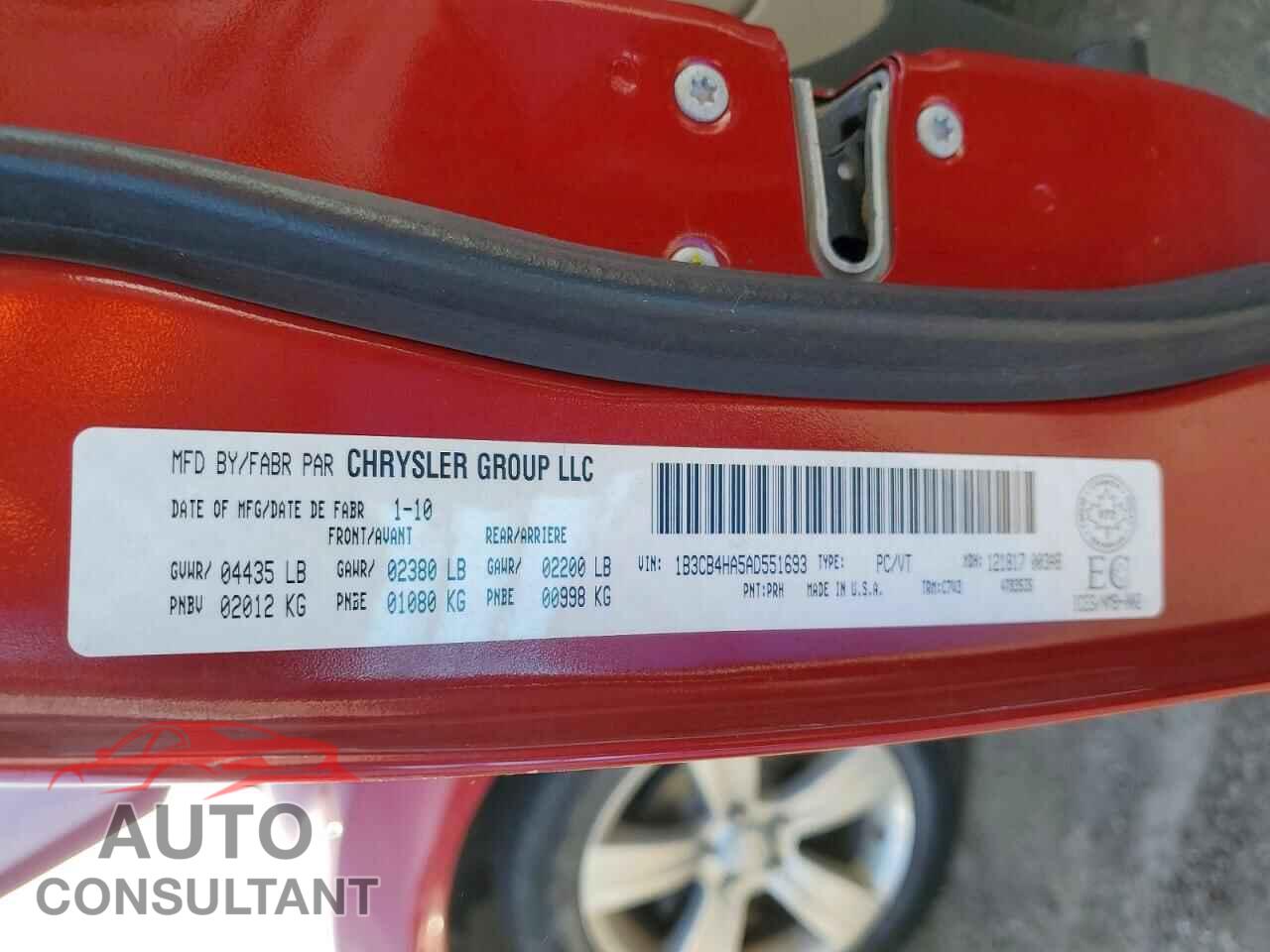 DODGE CALIBER 2010 - 1B3CB4HA5AD551693