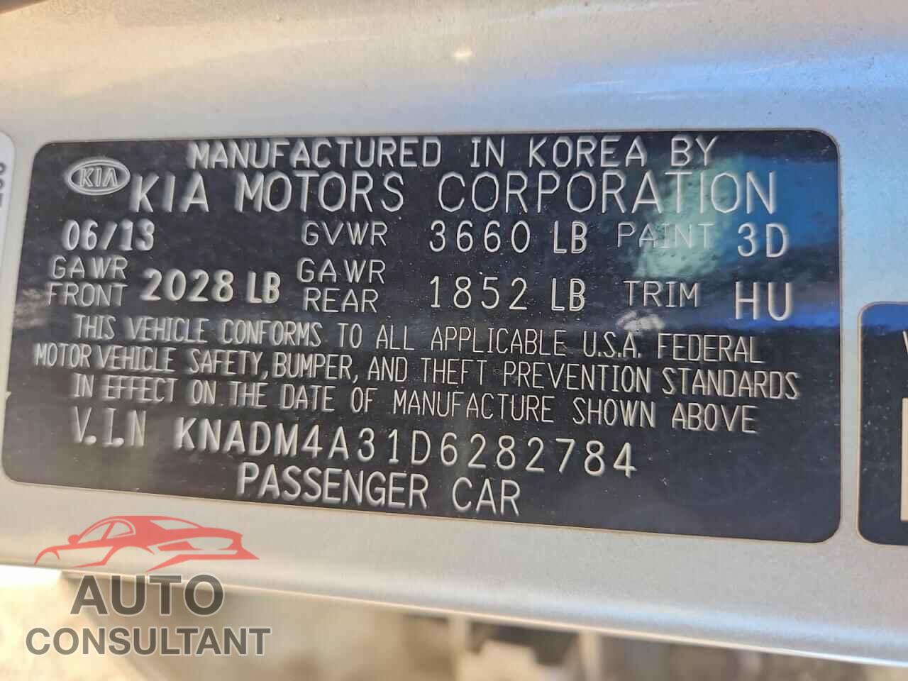 KIA RIO 2013 - KNADM4A31D6282784
