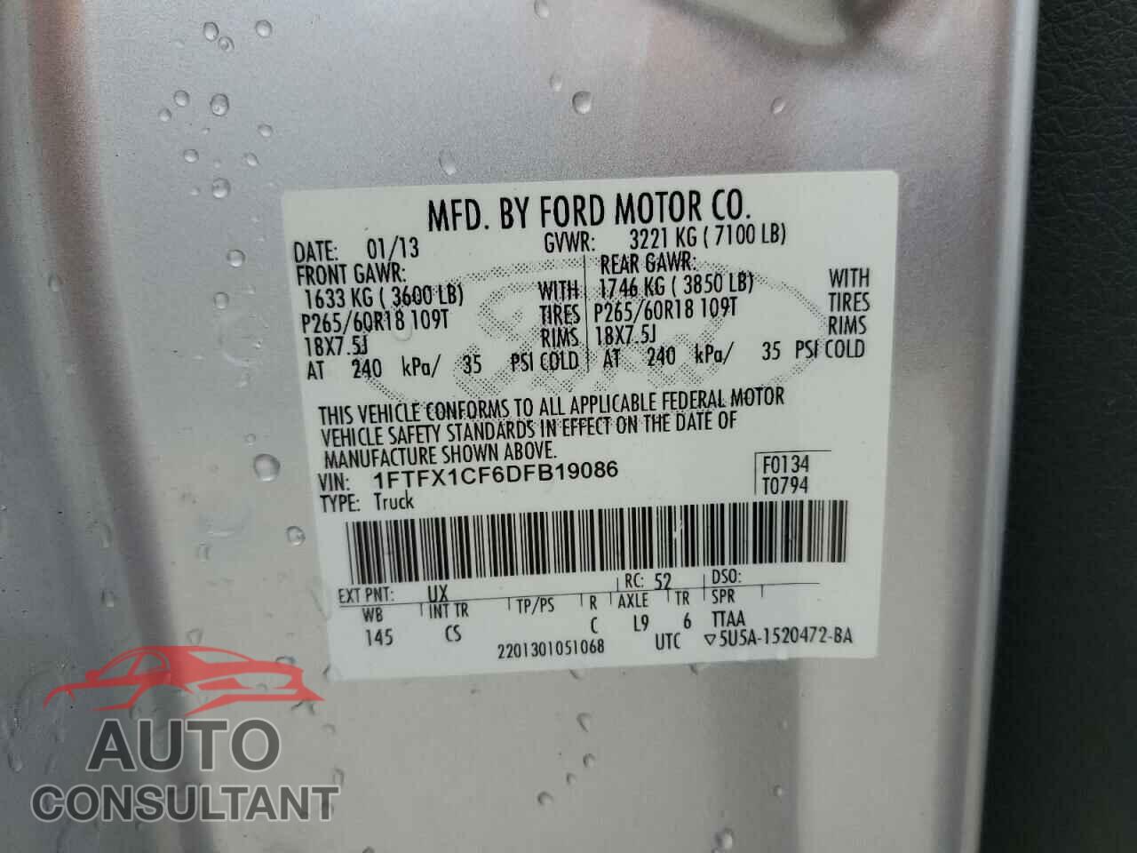 FORD F-150 2013 - 1FTFX1CF6DFB19086