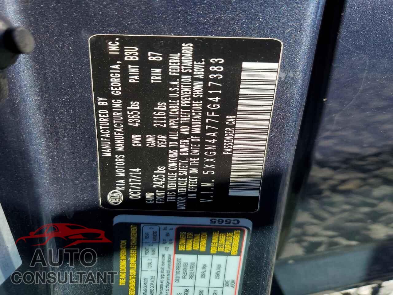 KIA OPTIMA 2015 - 5XXGN4A77FG417383