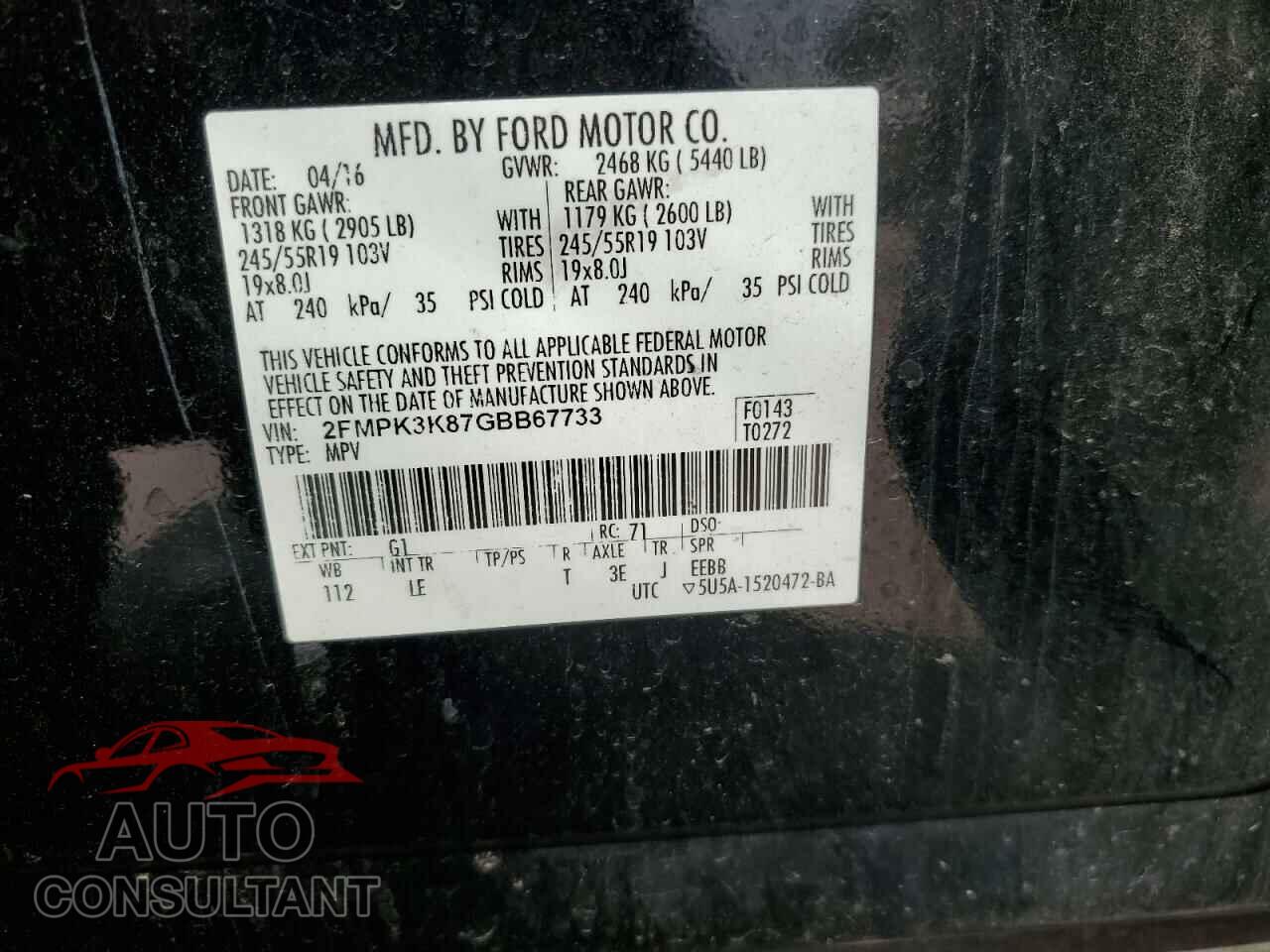 FORD EDGE 2016 - 2FMPK3K87GBB67733