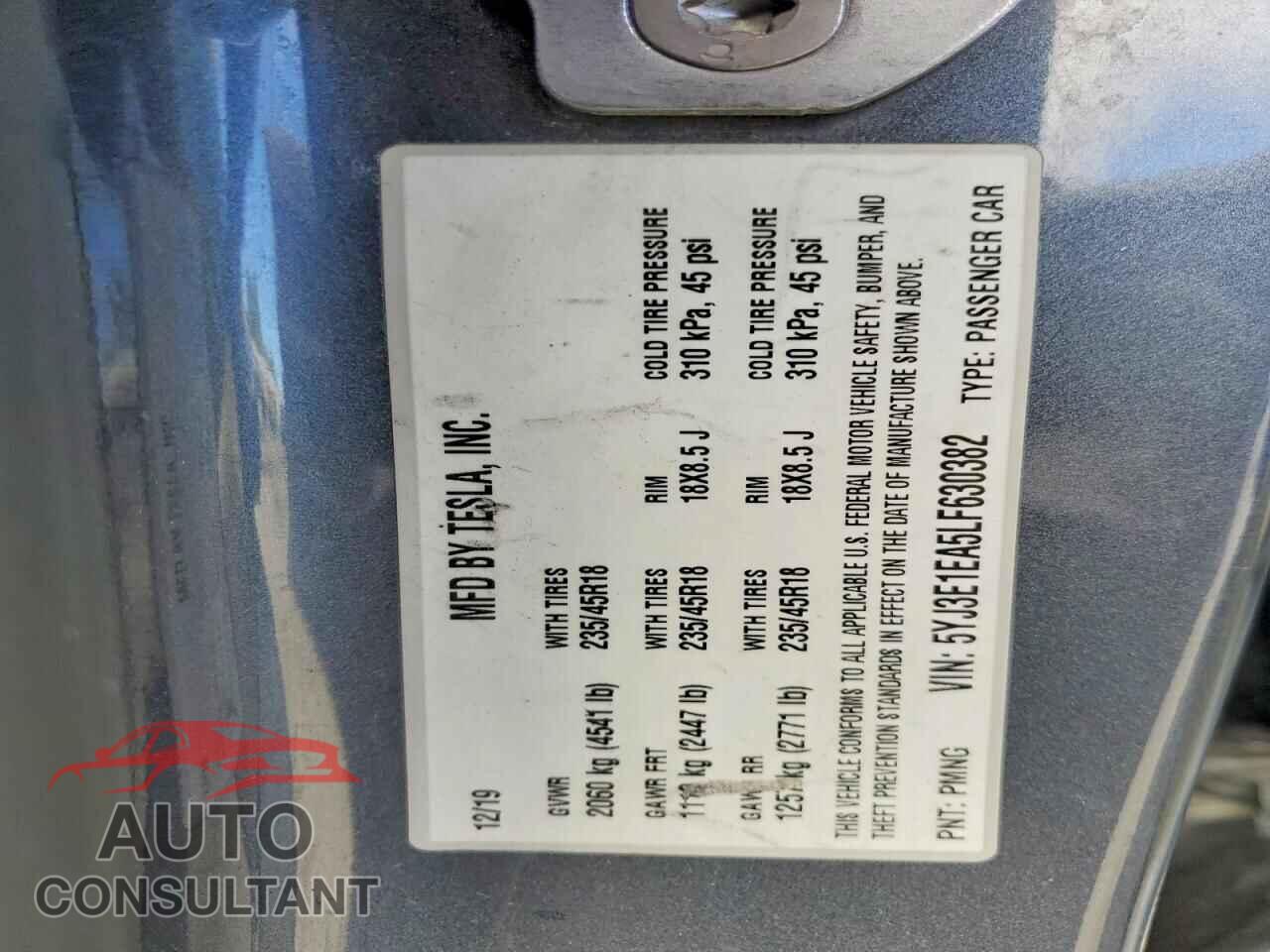 TESLA MODEL 3 2020 - 5YJ3E1EA5LF630382