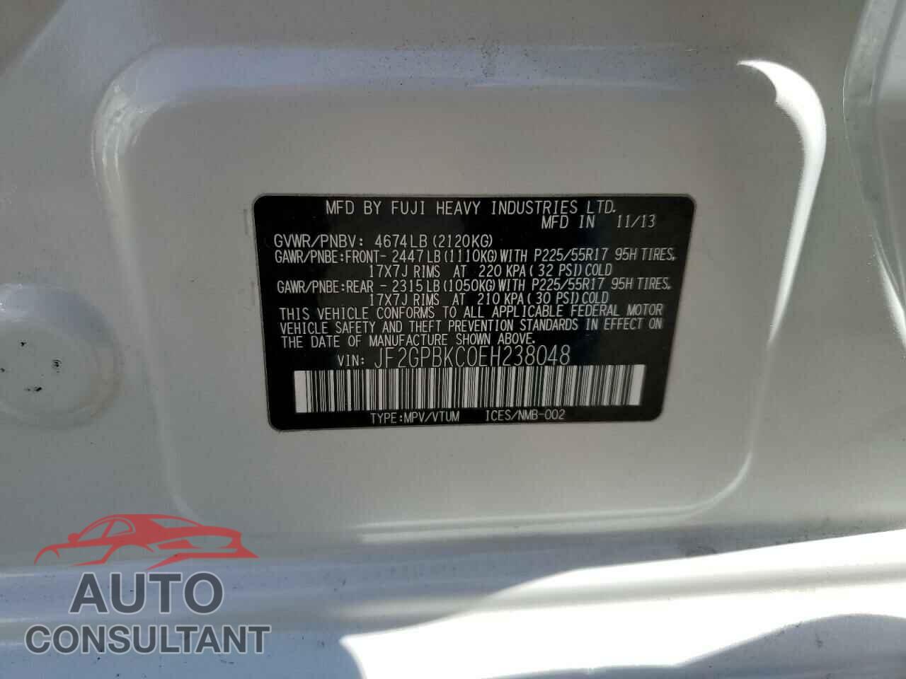 SUBARU XV 2014 - JF2GPBKC0EH238048