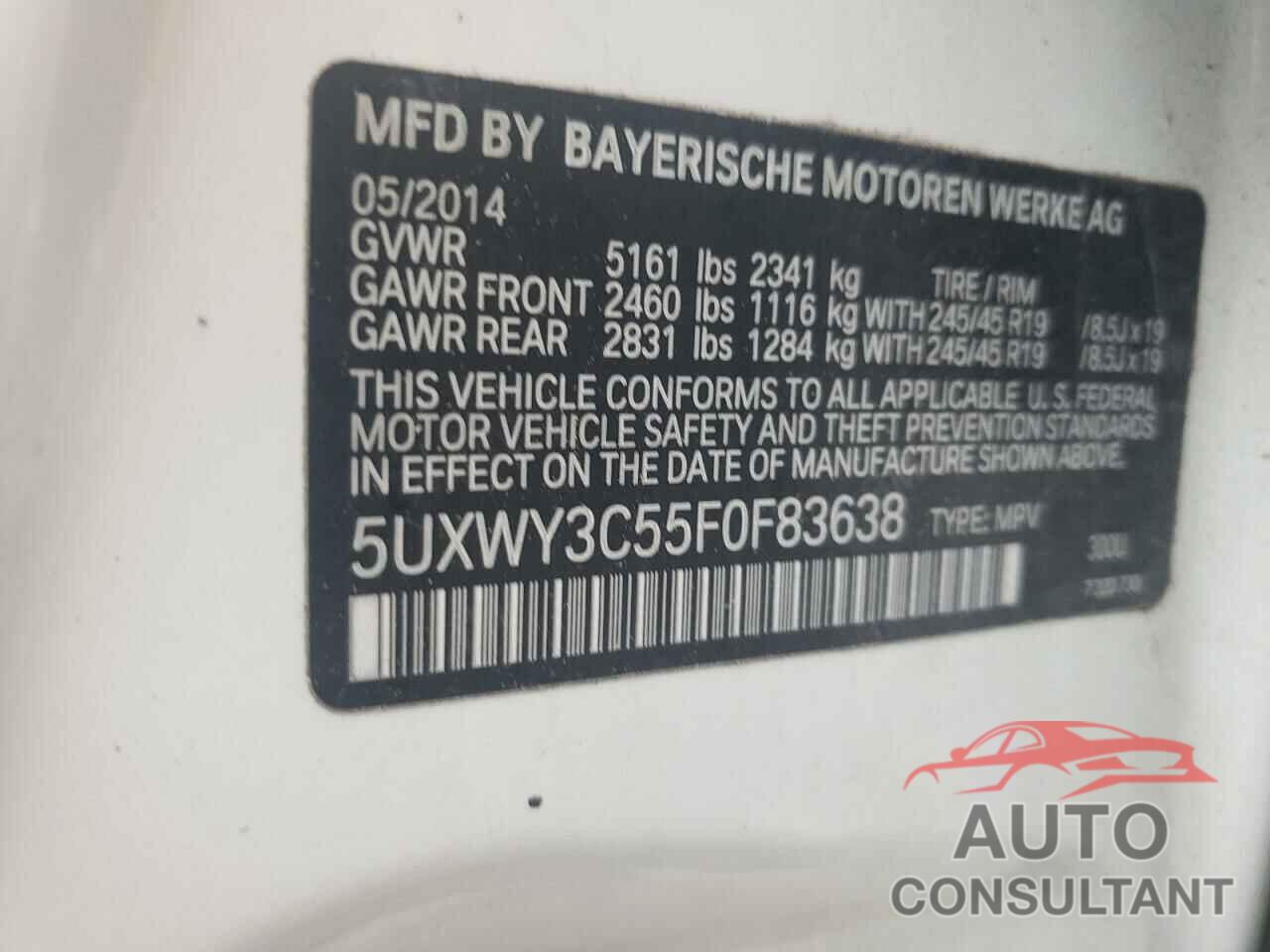 BMW X3 2015 - 5UXWY3C55F0F83638