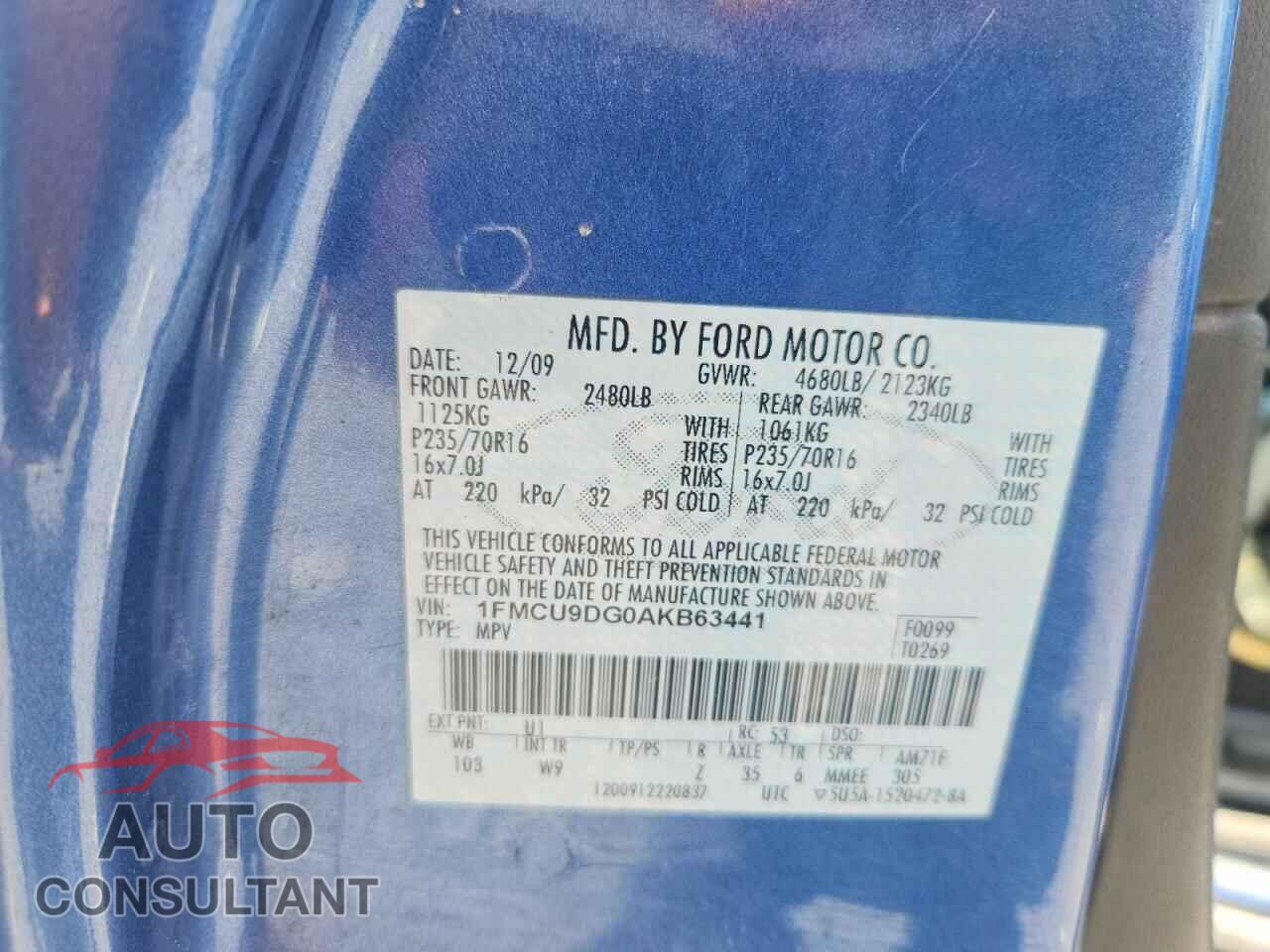 FORD ESCAPE 2010 - 1FMCU9DG0AKB63441