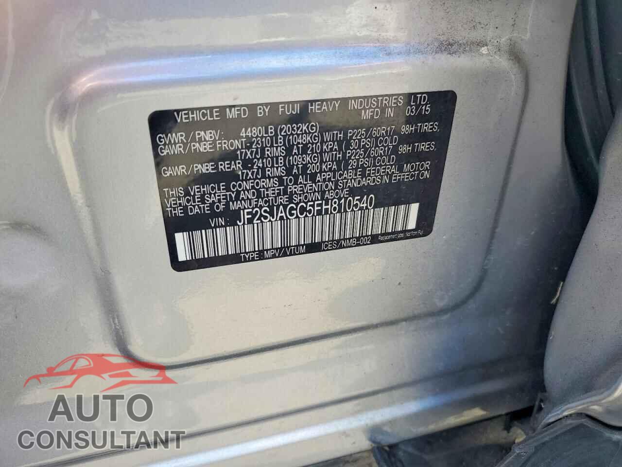 SUBARU FORESTER 2015 - JF2SJAGC5FH810540