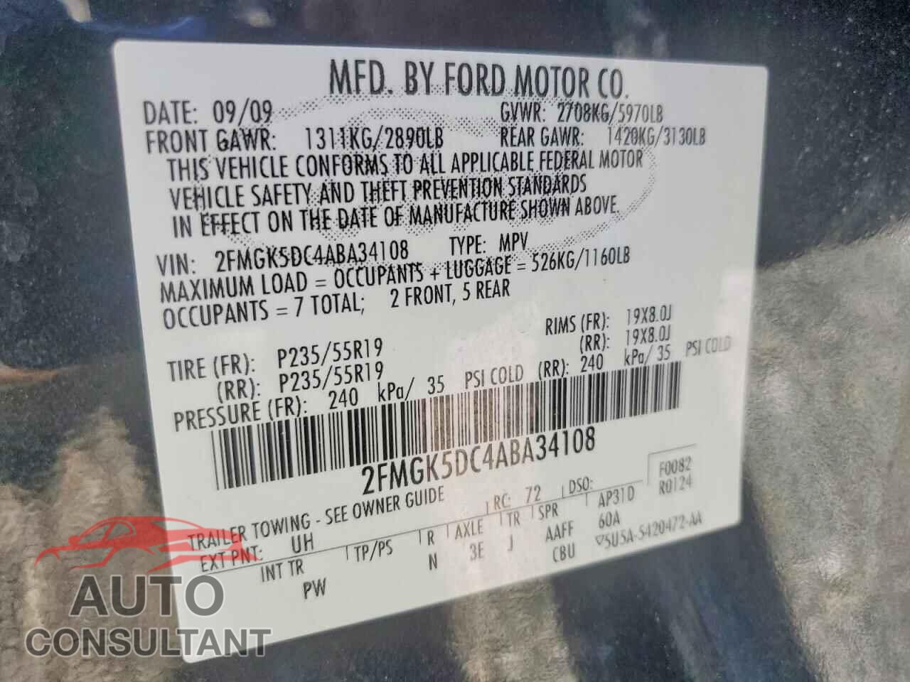 FORD FLEX 2010 - 2FMGK5DC4ABA34108