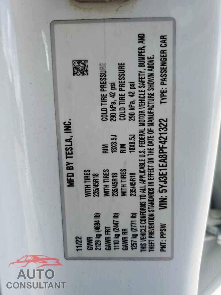 TESLA MODEL 3 2023 - 5YJ3E1EA8PF421322