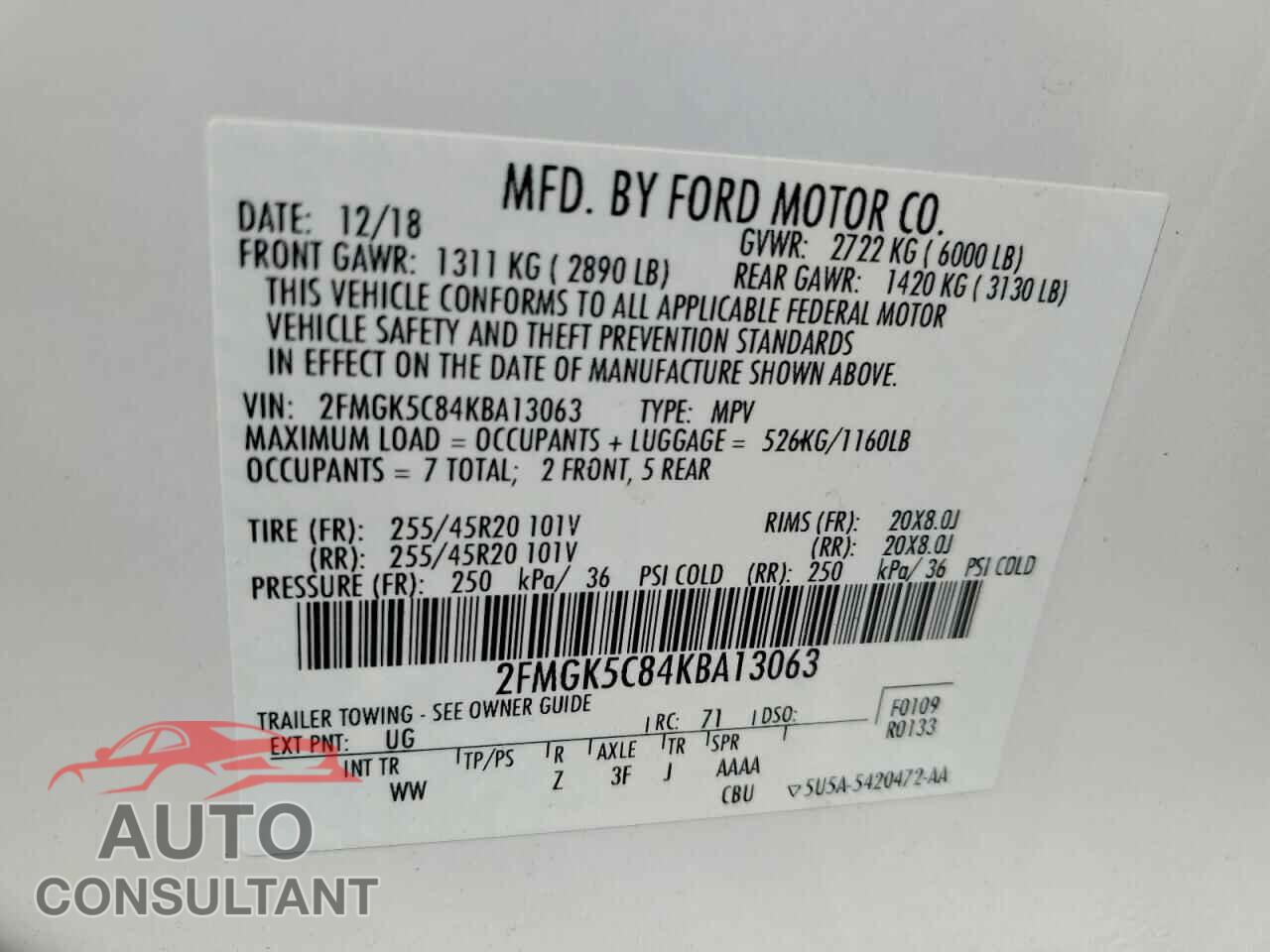 FORD FLEX 2019 - 2FMGK5C84KBA13063