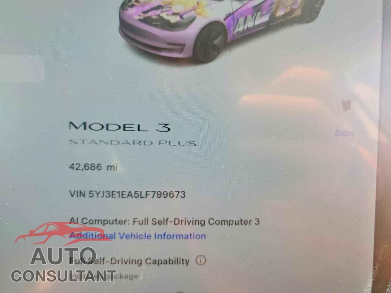TESLA MODEL 3 2020 - 5YJ3E1EA5LF799673