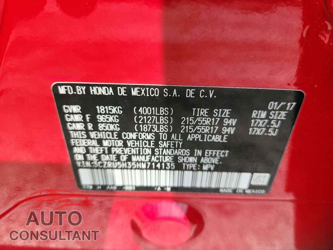 HONDA HR-V 2017 - 3CZRU5H35HM714135