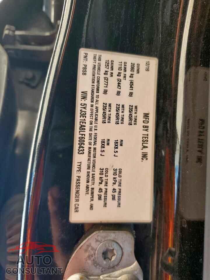 TESLA MODEL 3 2020 - 5YJ3E1EA8LF606433