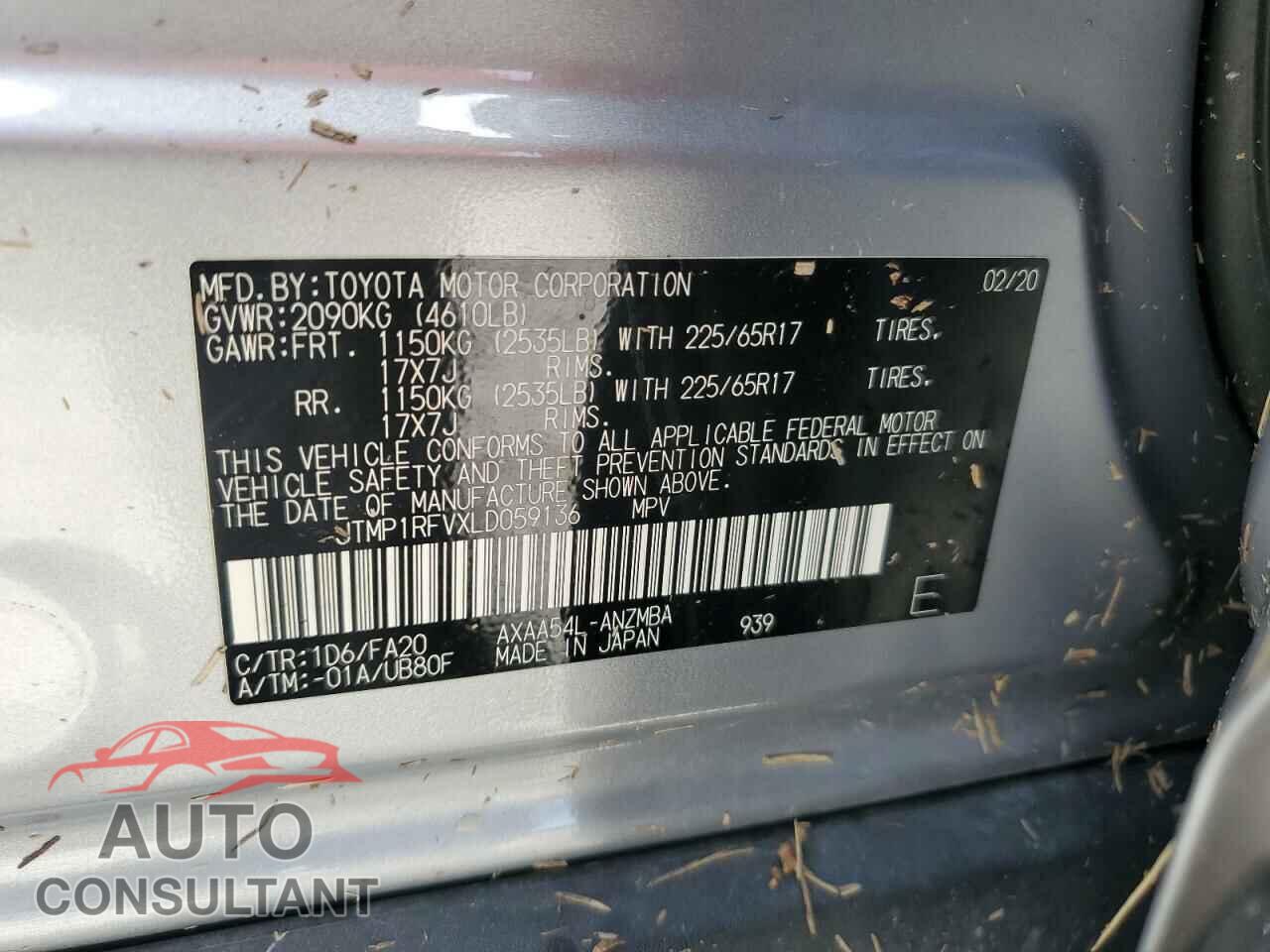 TOYOTA RAV4 2020 - JTMP1RFVXLD059136