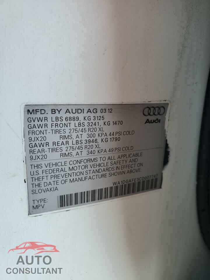 AUDI Q7 2012 - WA1DGAFE3CD007747