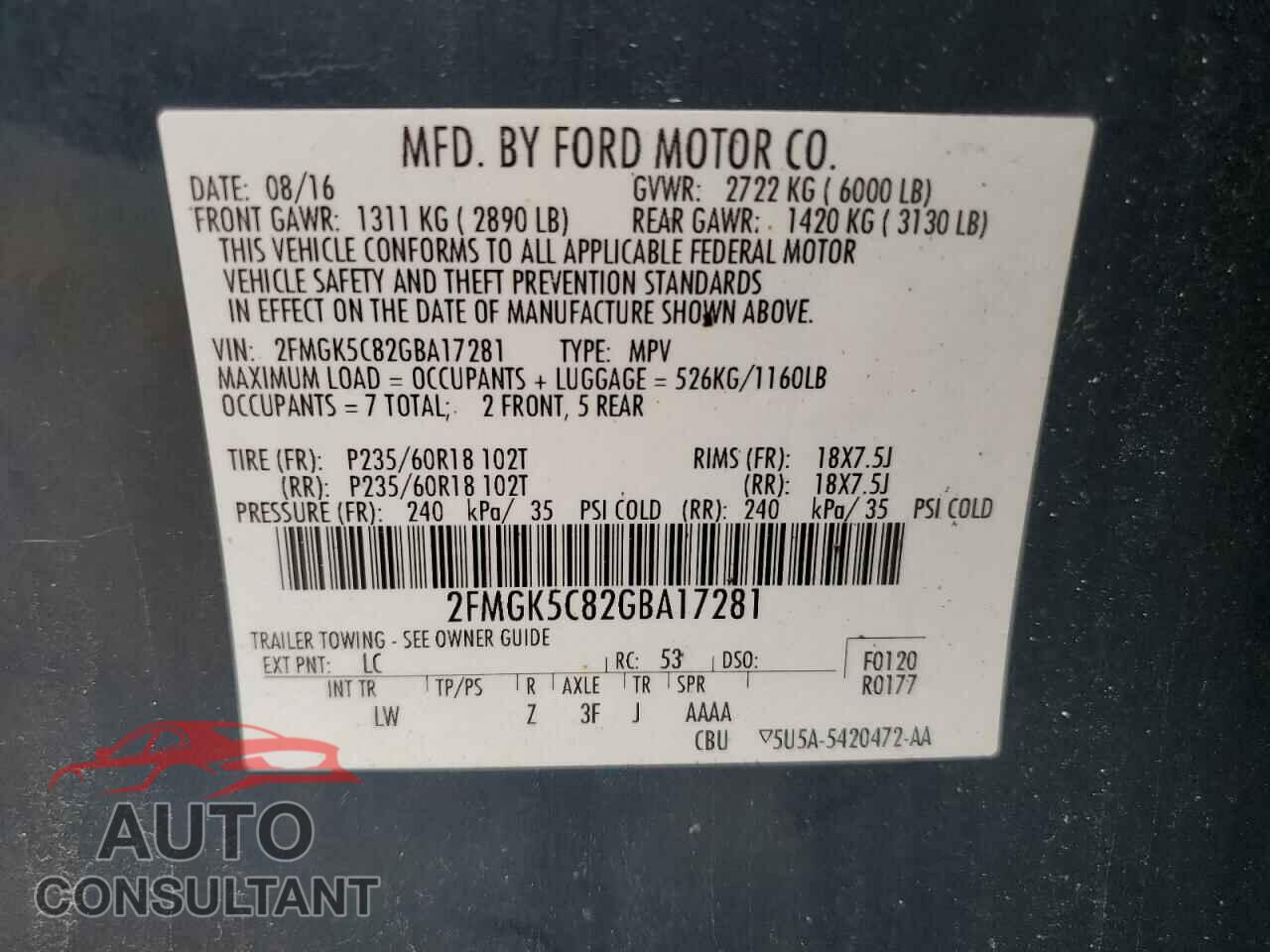 FORD FLEX 2016 - 2FMGK5C82GBA17281