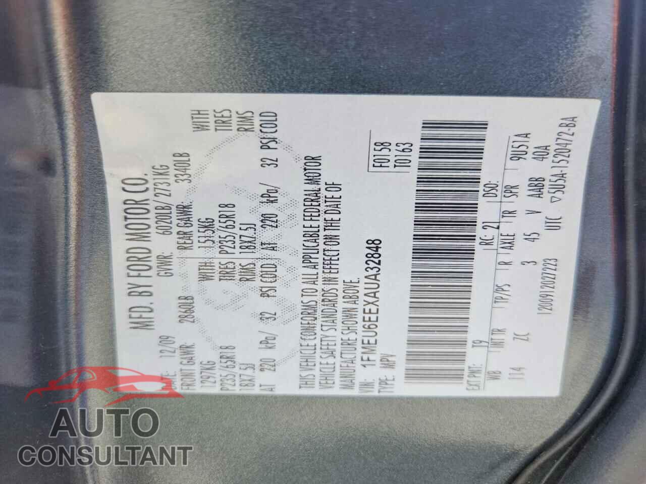 FORD EXPLORER 2010 - 1FMEU6EEXAUA32848