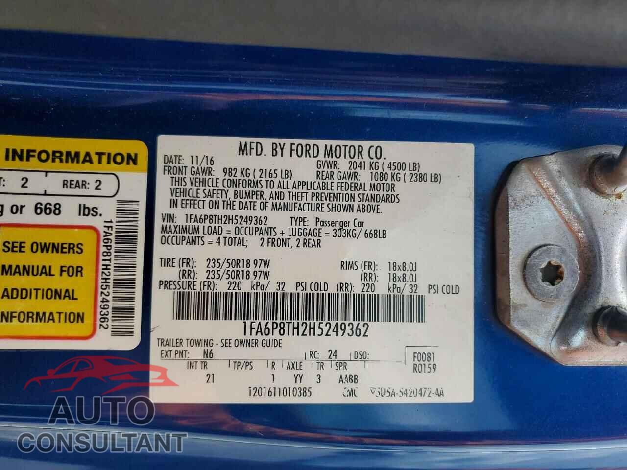 FORD MUSTANG 2017 - 1FA6P8TH2H5249362