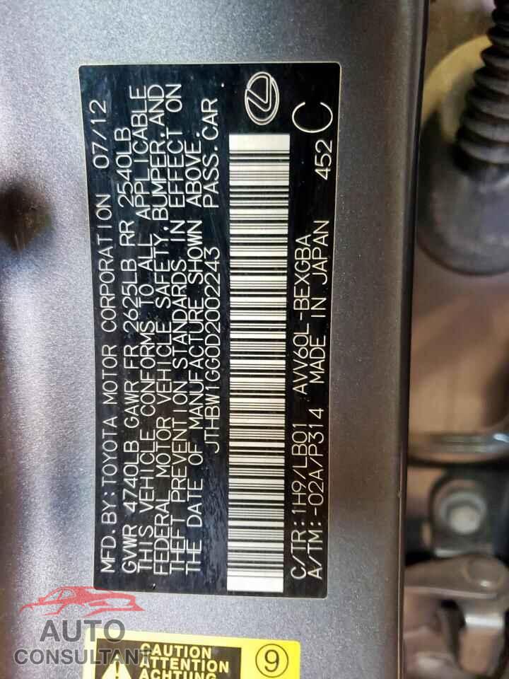 LEXUS ES300 2013 - JTHBW1GG0D2002243