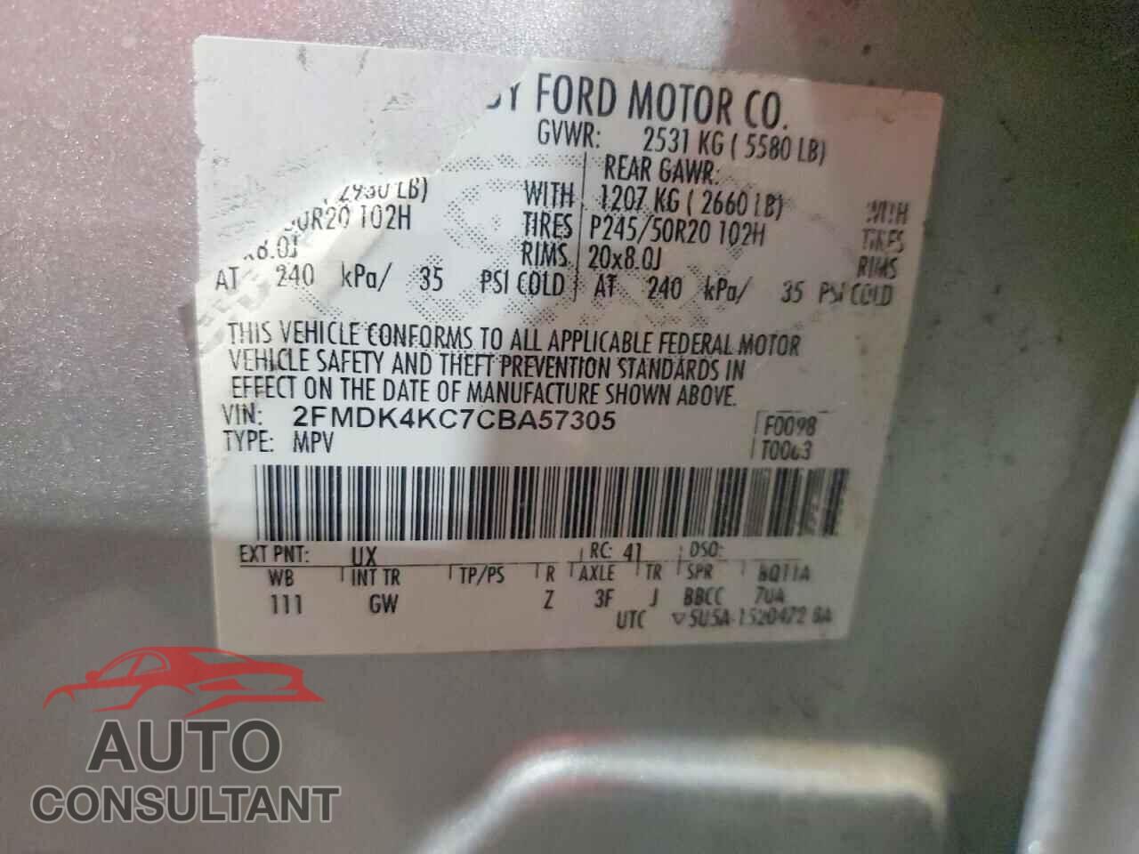 FORD EDGE 2012 - 2FMDK4KC7CBA57305