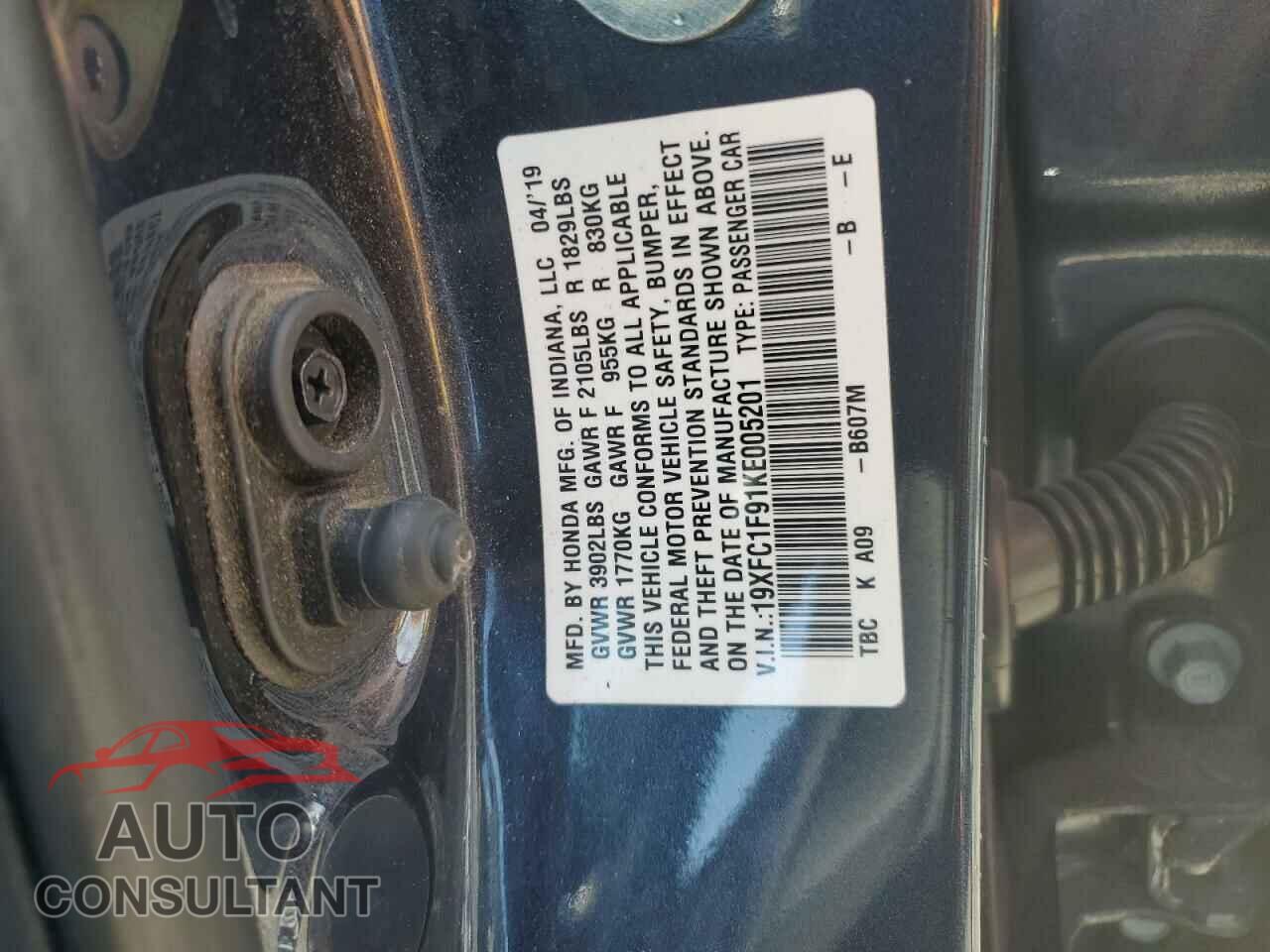 HONDA CIVIC 2019 - 19XFC1F91KE005201
