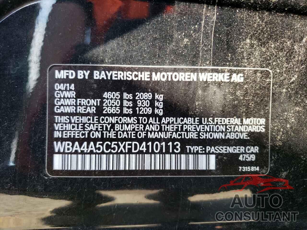 BMW 4 SERIES 2015 - WBA4A5C5XFD410113