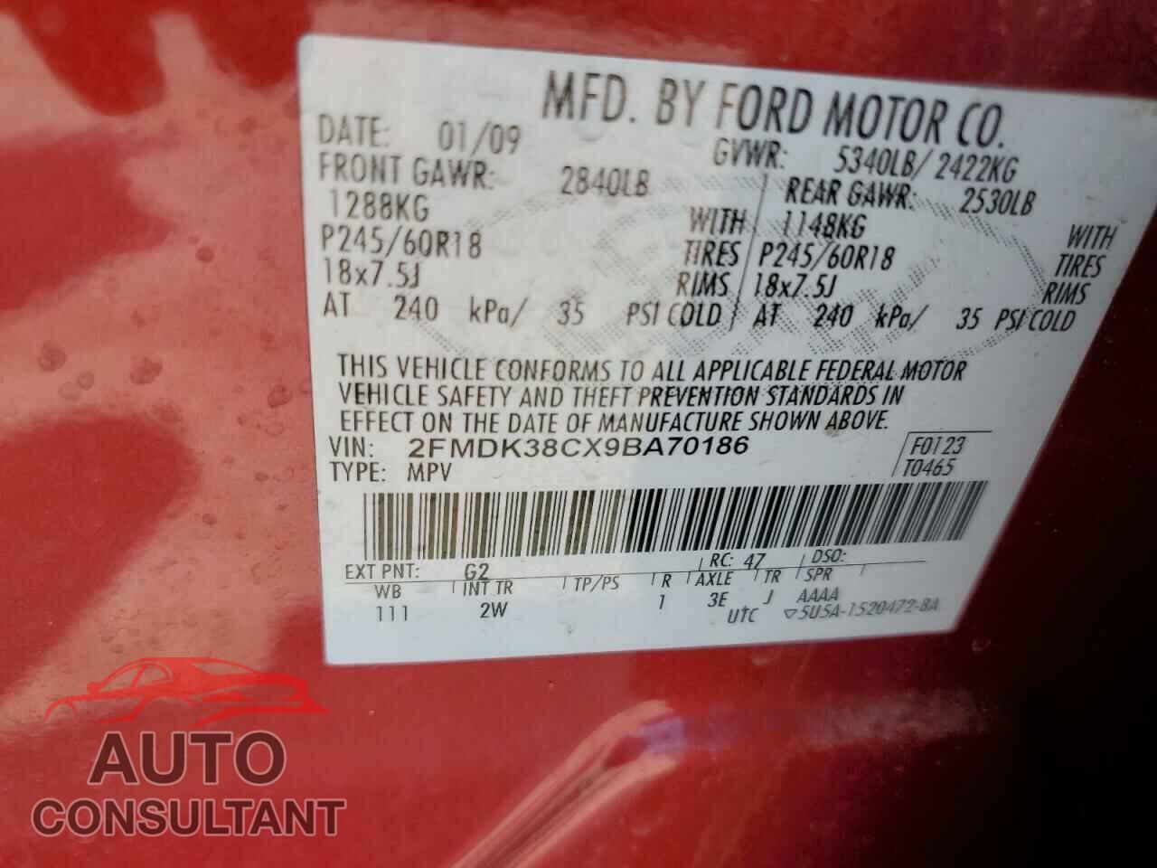 FORD EDGE 2009 - 2FMDK38CX9BA70186