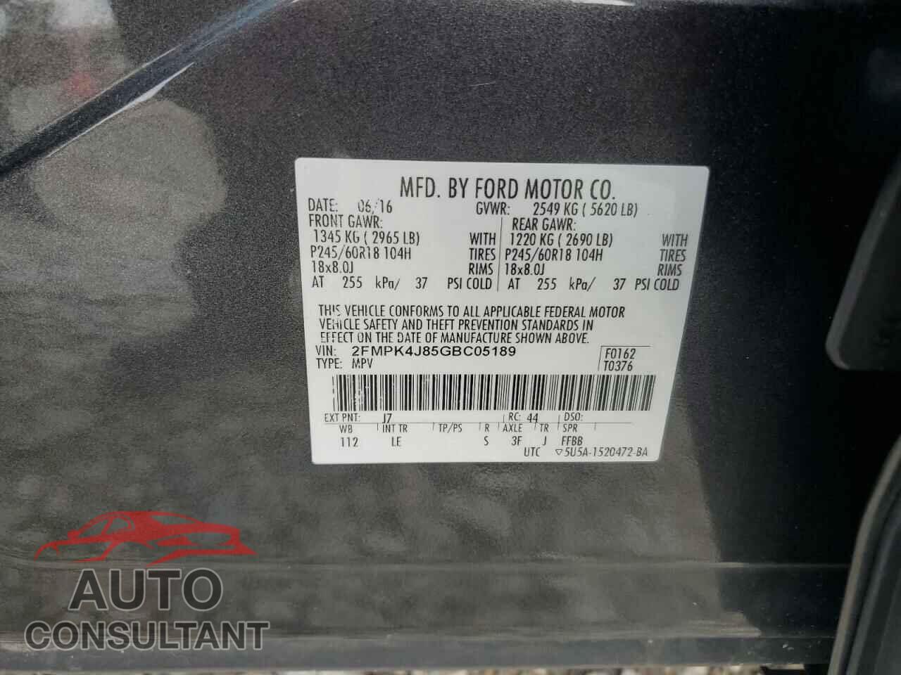 FORD EDGE 2016 - 2FMPK4J85GBC05189