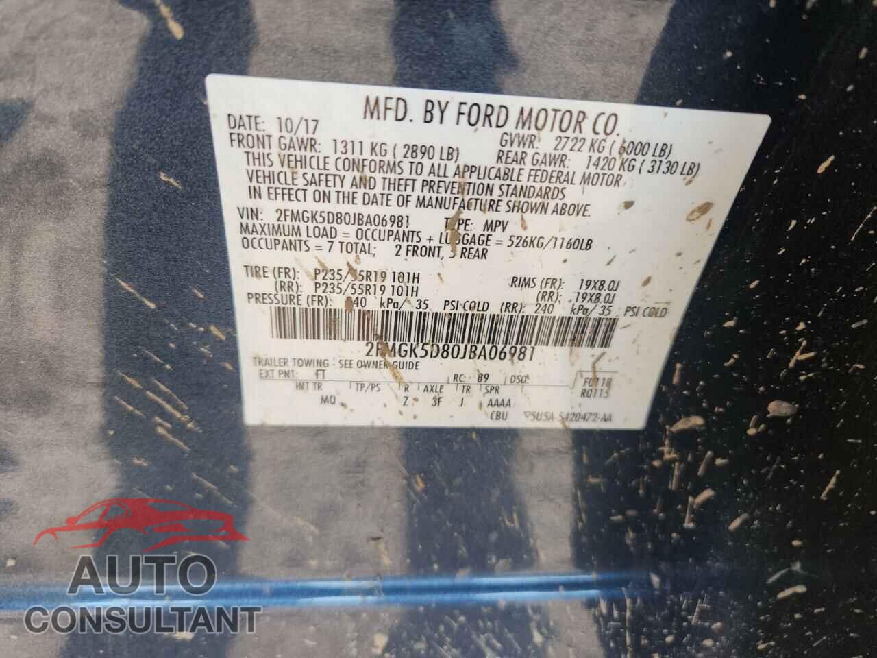FORD FLEX 2018 - 2FMGK5D80JBA06981