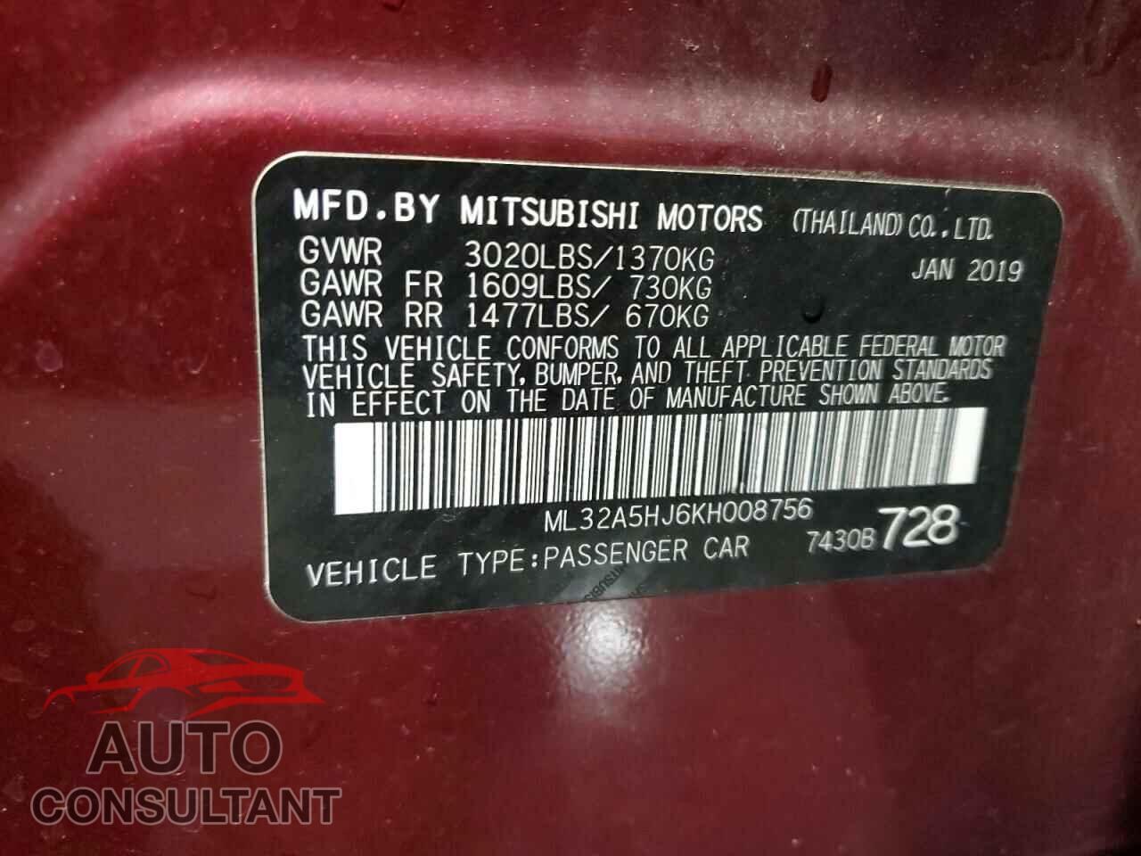 MITSUBISHI MIRAGE LE 2019 - ML32A5HJ6KH008756