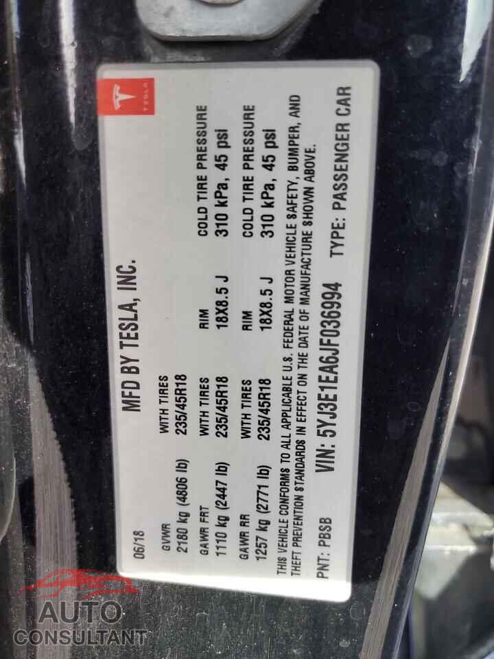 TESLA MODEL 3 2018 - 5YJ3E1EA6JF036994