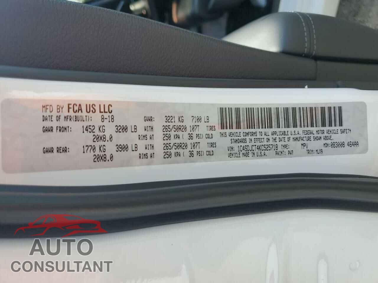 DODGE DURANGO 2019 - 1C4SDJCT4KC525718