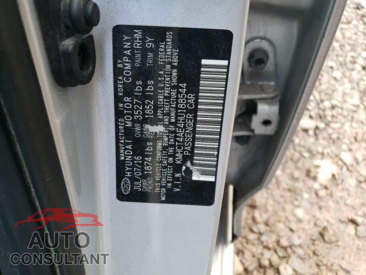 HYUNDAI ACCENT 2017 - KMHCT4AE4HU188544