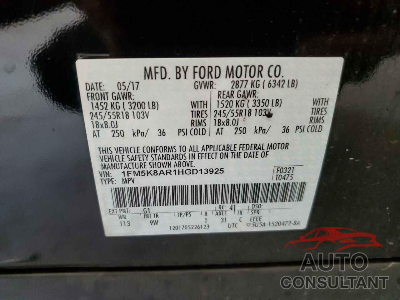 FORD EXPLORER 2017 - 1FM5K8AR1HGD13925
