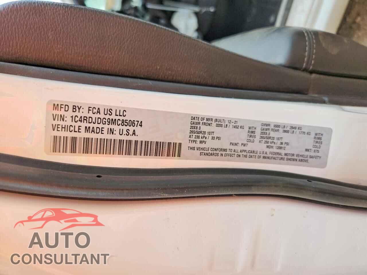 DODGE DURANGO 2021 - 1C4RDJDG9MC850674