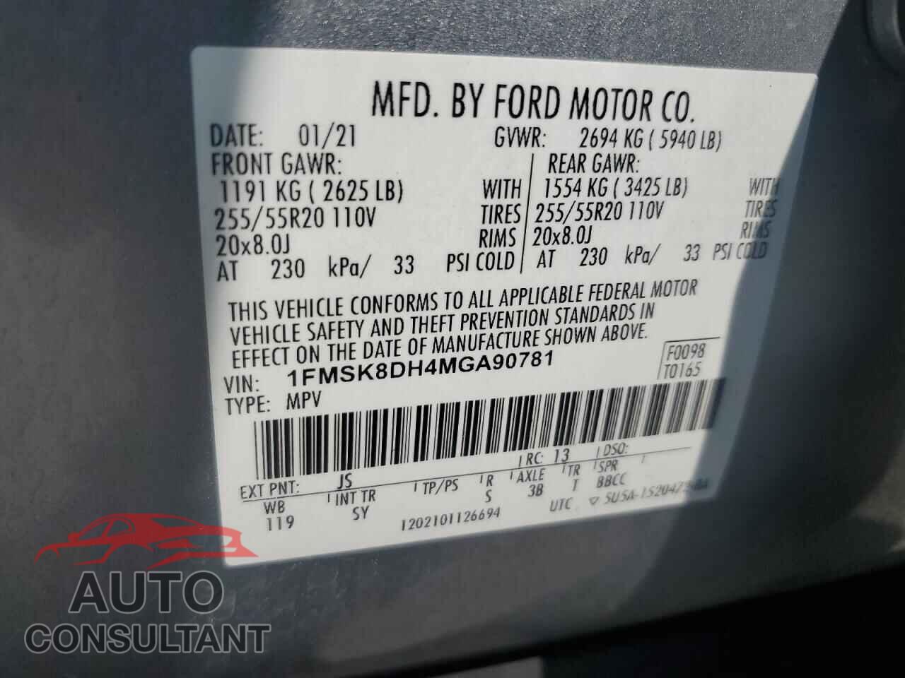 FORD EXPLORER 2021 - 1FMSK8DH4MGA90781