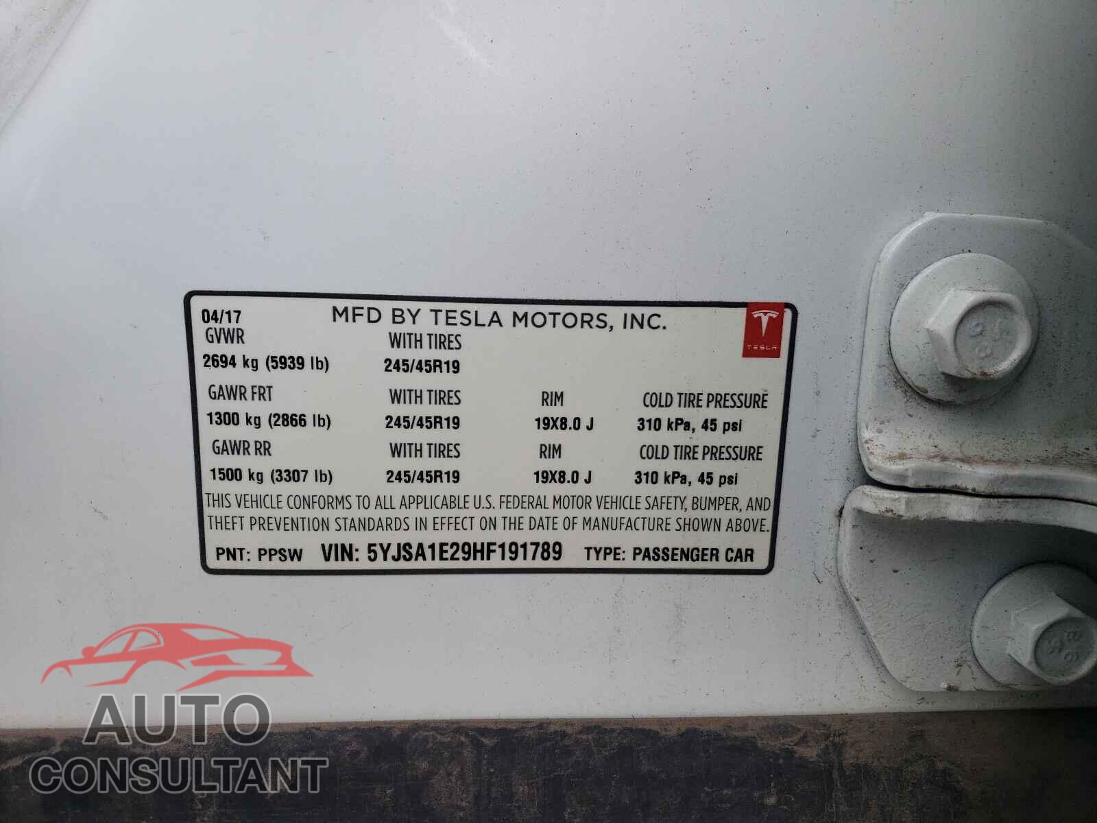 TESLA MODEL S 2017 - 5YJSA1E29HF191789